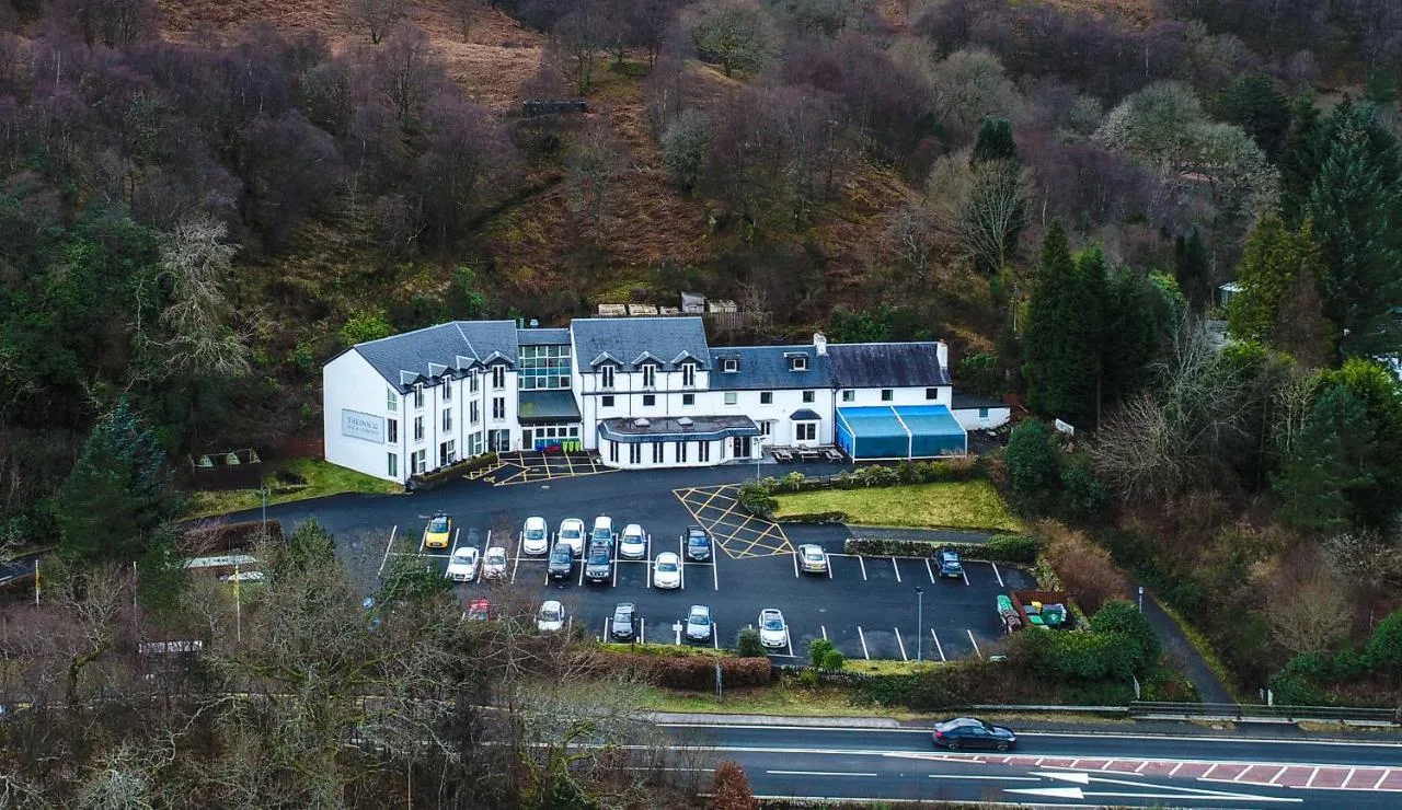 Aerial view of the inn by the loch